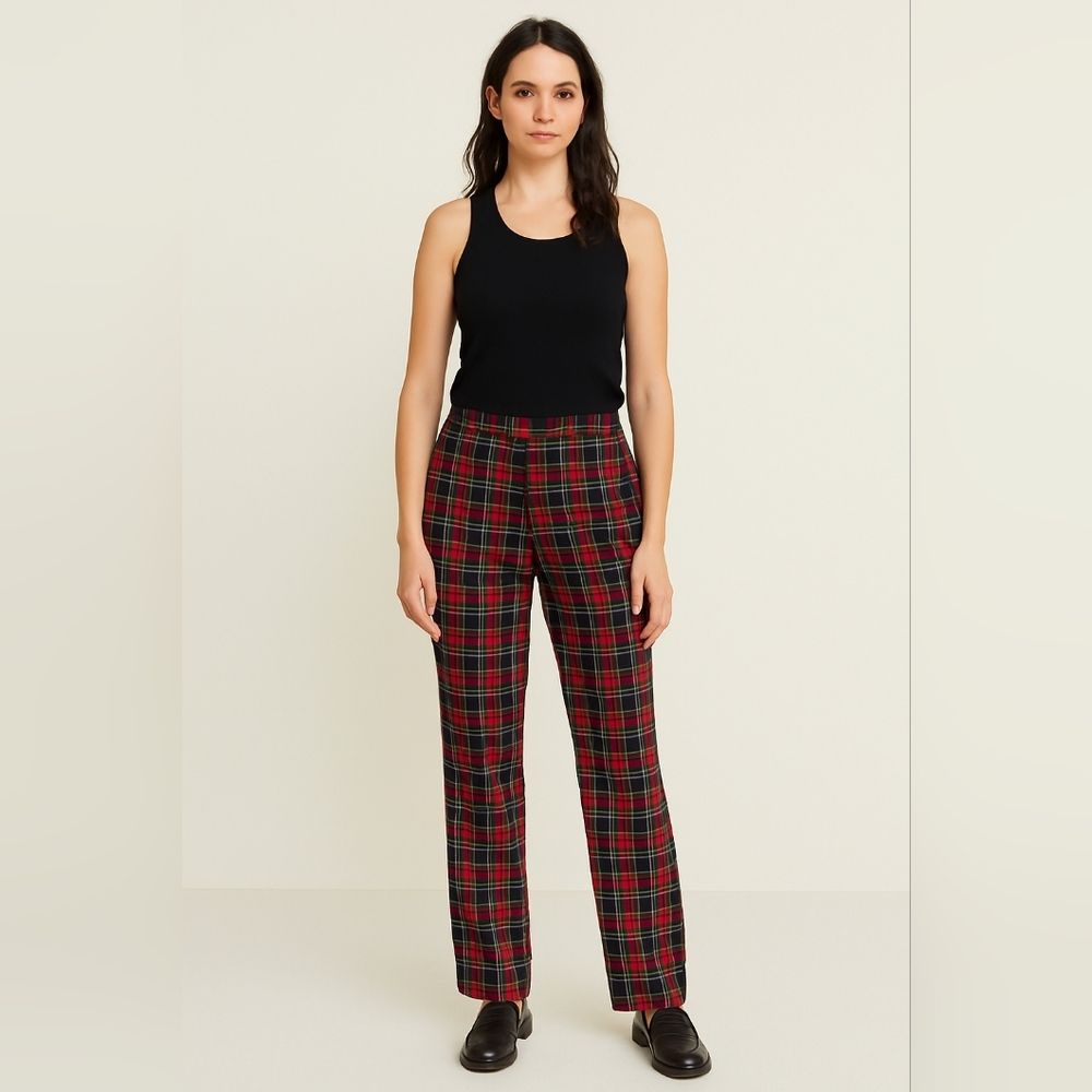 Tommy Hilfiger Red Plaid Skinny Pants | Women’s 12 | Stretch Tartan Trouser | 28